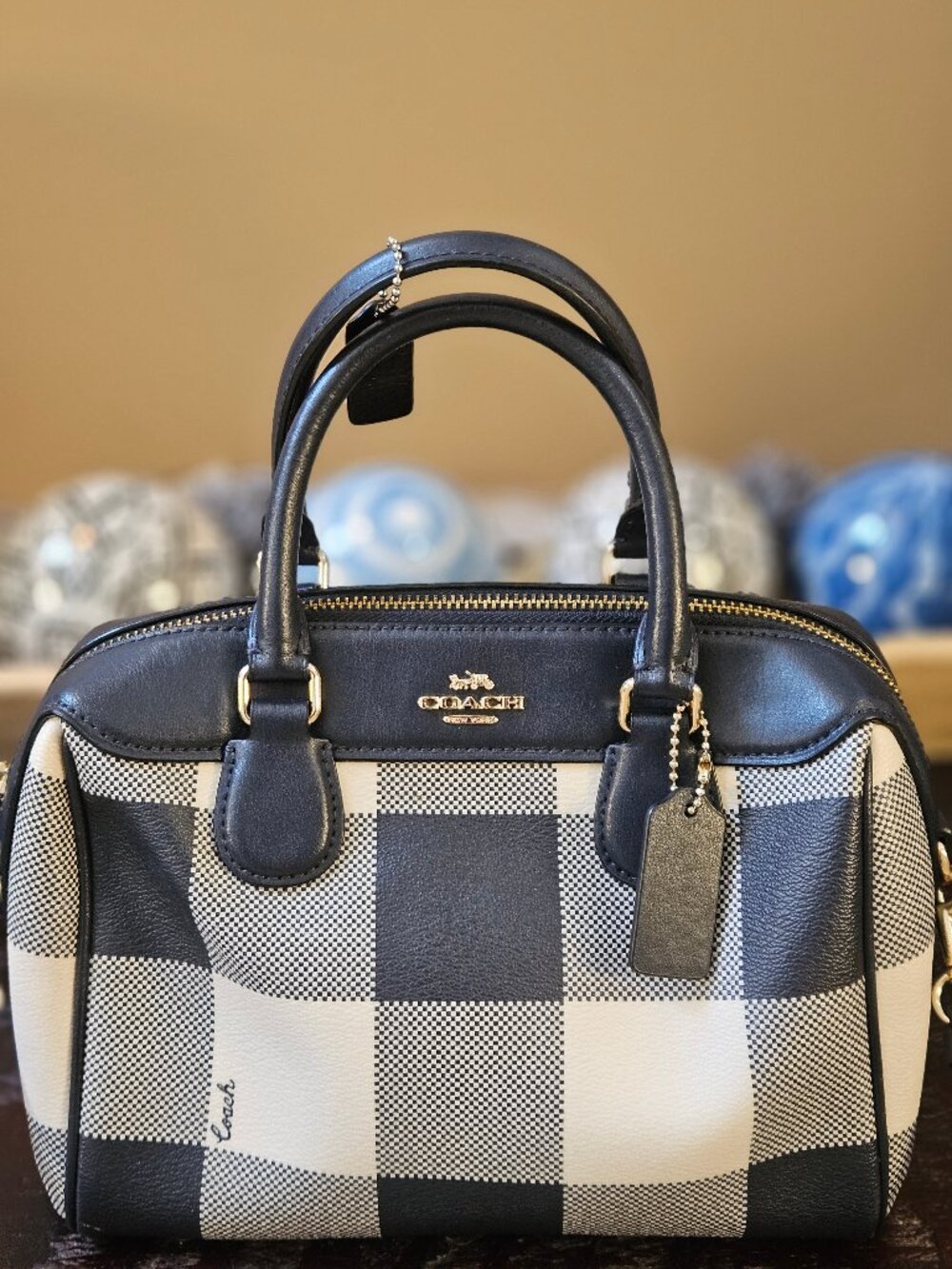 Women's Coach Mini-Bennett Satchel, Midnight Blue Plaid - Picture 4 of 16